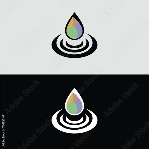 A captivating logo design showcasing a vibrant water droplet gracefully descending upon concentric circles, symbolizing purity, renewal, and the interconnectedness of life