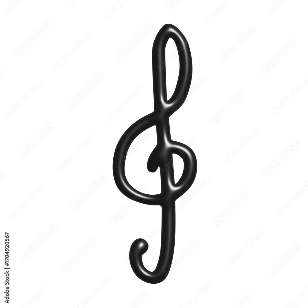 Fototapeta premium 3d treble clef. Hand drawn musical symbol. Single element for print, web, design, decor, logo