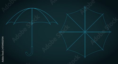 Classic umbrella blueprints illustration