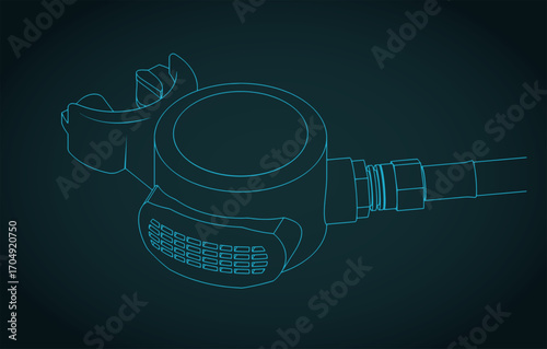 Diving regulator isometric blueprint