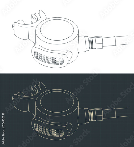 Diving regulator isometric blueprints