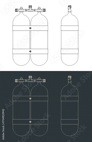 Oxygen cylinders for diving drawings