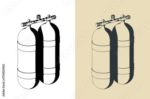 Oxygen cylinders for diving illustrations
