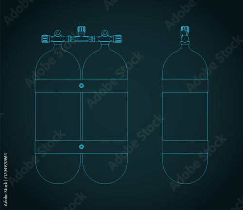 Oxygen cylinders for diving blueprints