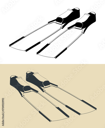 Professional long fins for freediving illustrations