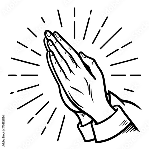 Illustration of praying hands with radiating lines