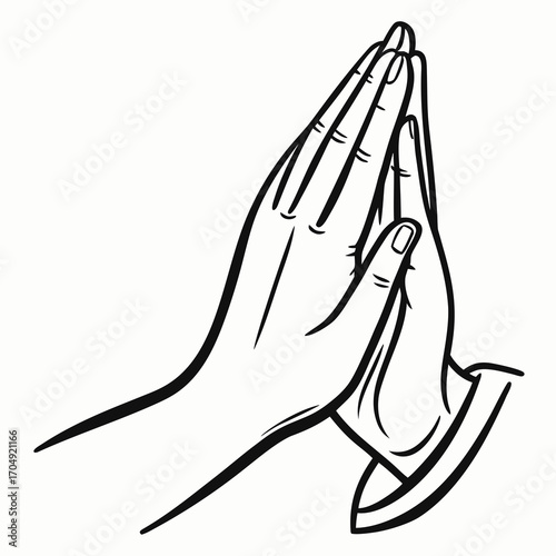 Illustration of praying hands in black and white