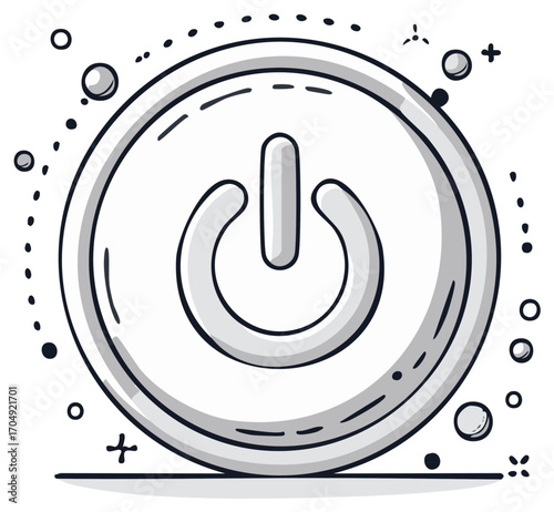Isolated Power Button Icon with Round Border and Doodle Style Design Element