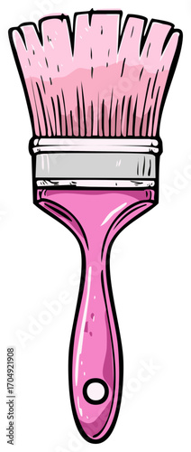Illustration of a Pink Paintbrush with Bristles and a Handle for Painting Art Projects
