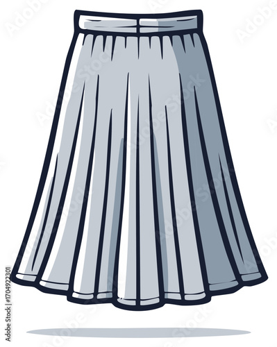 Monochrome vector drawing of a classic pleated A-line fashion skirt