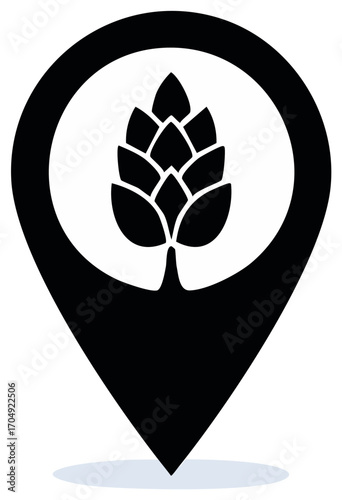 Hop Cone Map Pin Icon for Craft Beer Brewery Location and Navigation