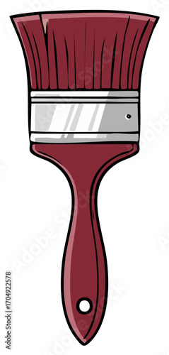 Handheld Burgundy Paint Brush with Silver Ferrule and Bristles Illustration
