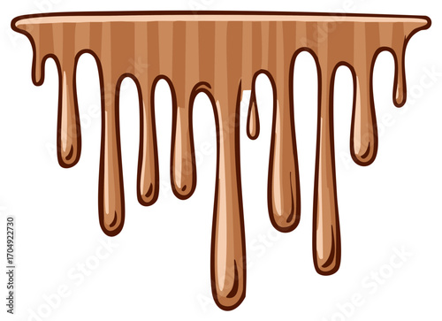 Chocolate syrup dripping down cartoon illustration, sweet treat design