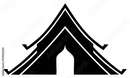 Stylized black silhouette icon of a traditional Asian temple or pagoda roof