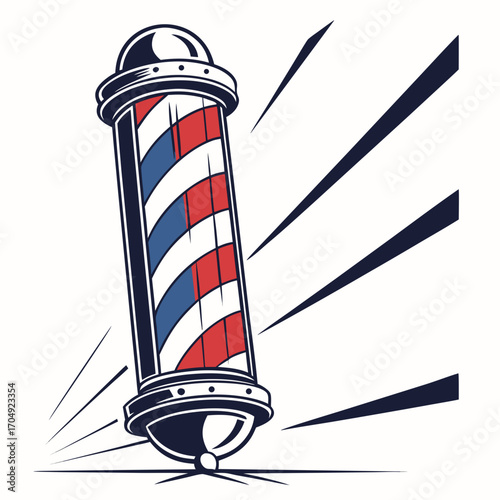 Vector art of classic barber pole with red, white, and blue stripes, , symbolizing a barbershop