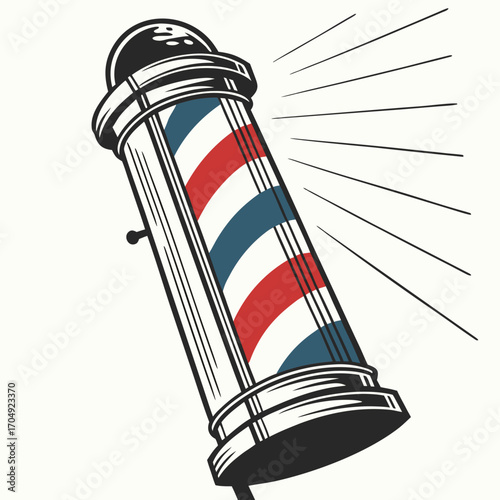 Vector art of classic barber pole with red, white, and blue stripes, symbolizing a traditional barbershop