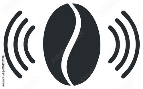 Coffee bean with radiating sound waves symbol for audio and sound concepts