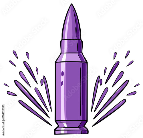Illustrated purple bullet with impact effect on white background for graphic design