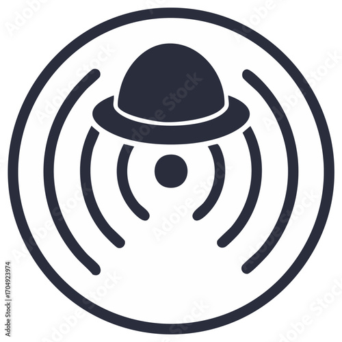 UFO icon with signal lines inside a circle