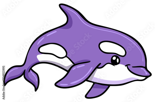 Cute cartoon purple orca whale illustration smiling aquatic animal character design for kids
