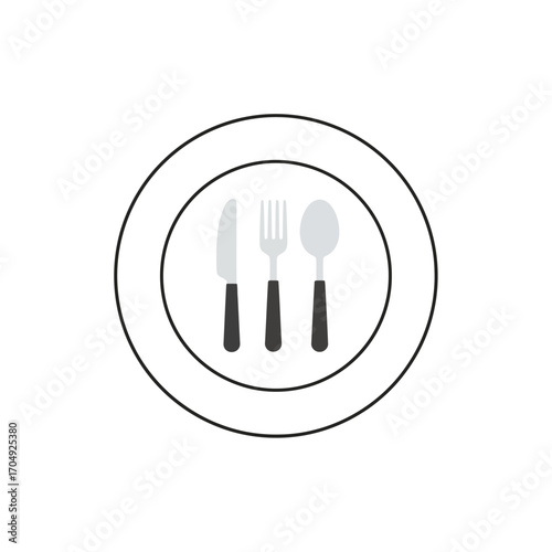 Simple Plate Setting with Knife, Fork, and Spoon Illustration.