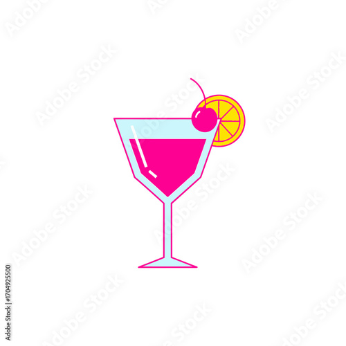 Vibrant Cocktail Illustration with Cherry and Orange Garnish.
