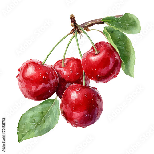 Wild Cherry, watercolor painting vector, isolated on a white background.