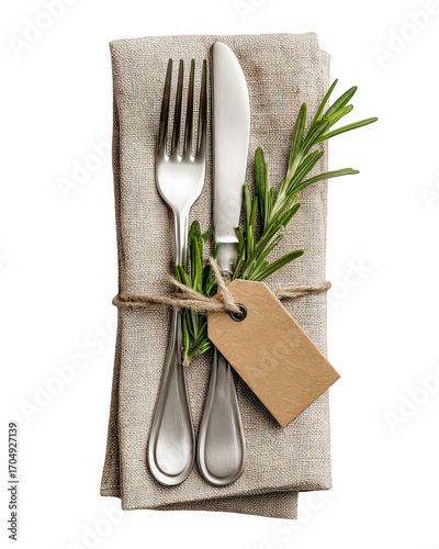 Elegant Place Setting with Rosemary and Kraft Tag