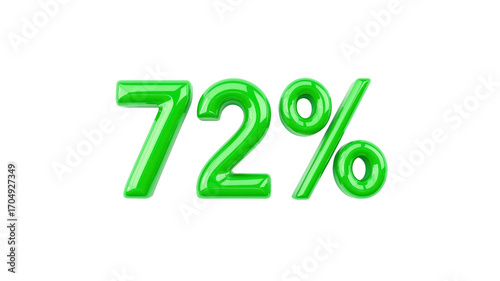 72% Green Glossy 3D Percentage Sign