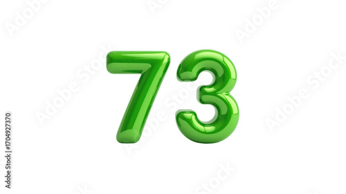 Glossy Green Number 73, 3D Rendered Digit