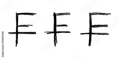Set of hand drawn swiss franc currency symbol. Brush stroke doodle. Single element for design