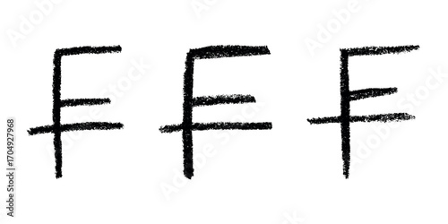 Set of hand drawn swiss franc currency symbol. Brush stroke doodle. Single element for design