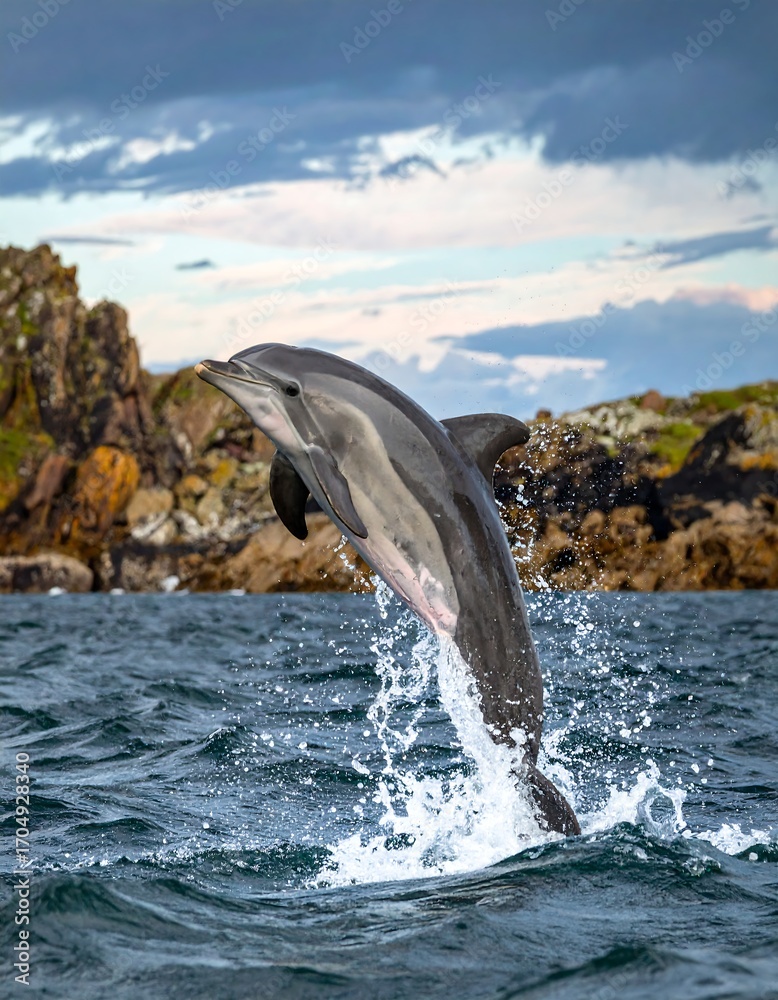 Naklejka premium Dolphin leaping in ocean waves