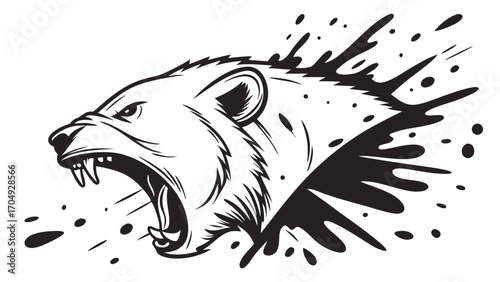 Angry Bear Head with Ink Splatter Design