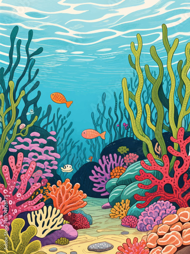 Seaweed Underwater Illustrator Artwork Design Template Poster