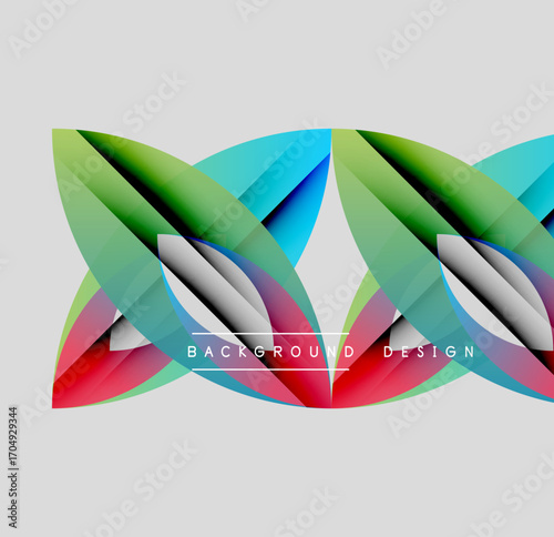 Abstract colorful layers create dynamic visual effect. Gradients blend, forming flowing shapes over gray backdrop. Modern design element.