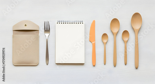Wallpaper Mural Wooden Spoons Kitchen Utensils Flatlay Mockup Recipe Notebook Torontodigital.ca