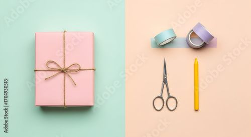 Wallpaper Mural Pastel Gift Wrapping Supplies Flatlay Minimalist Design Aesthetic Torontodigital.ca