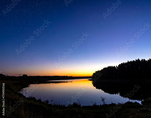 Evening lake with stars