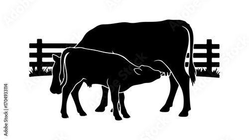 Cow and calf silhouette with transparent background