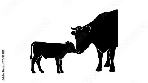 Cow and calf silhouette with transparent background