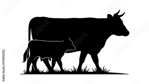 Cow and calf silhouette with transparent background