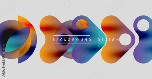 Abstract colorful shapes overlap, creating dynamic background design. Gradient hues blend, offering modern visual appeal.