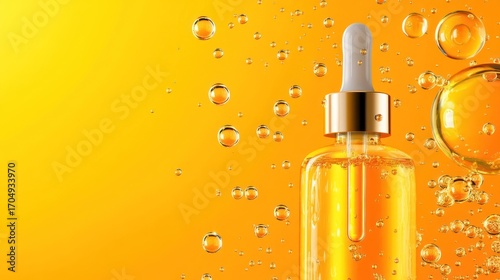 Dropper bottle of serum with bubbles