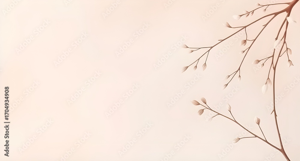 Fototapeta premium minimalist background with delicate leaves, soft pastel tones