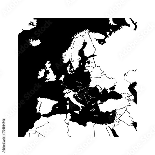 Europe map outline with transparent background