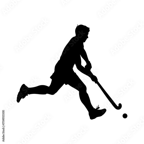 Field hockey player in action with transparent background