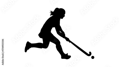 Field hockey player in action with transparent background