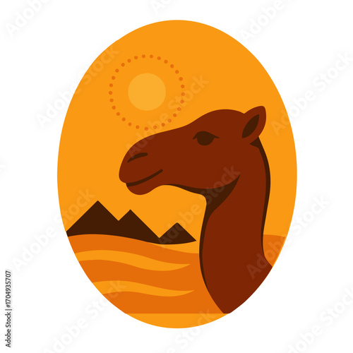 Camel head in warm desert landscape
