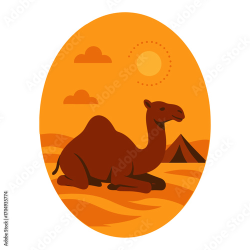 Camel resting on sand dunes